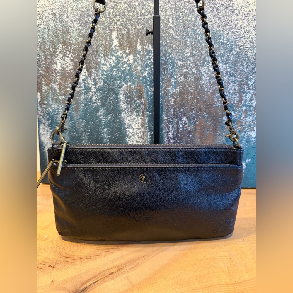 Elliott Lucca Vintage Black Leather Crossbody/Clutch Bag